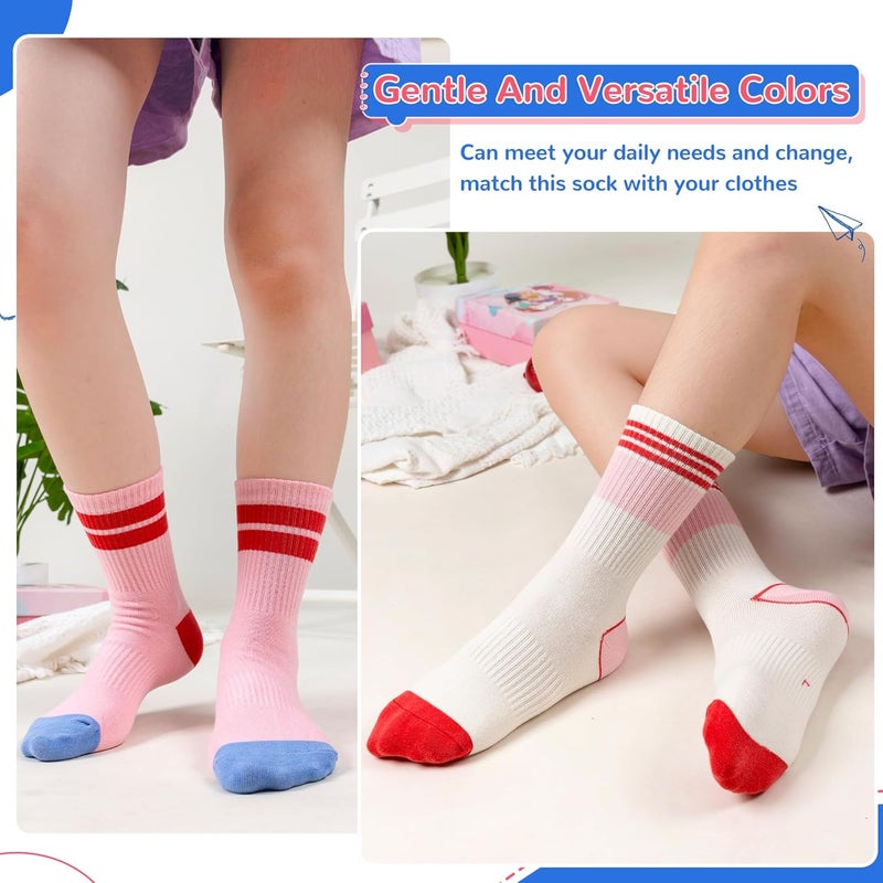 Eocom Kids Girls Socks Athletic Sport Breathable Soft Cotton Youth Girsl Crew Socks 6 Pairs - Image 4